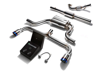 Volkswagen Scirocco R 2.0l TSI (2008-present) High-flow performance de-catted down pipe + Secondary down pipe with cat simulator + link pipe+ Valvetronic Muffler+ link Y pipe + Wireless Remot